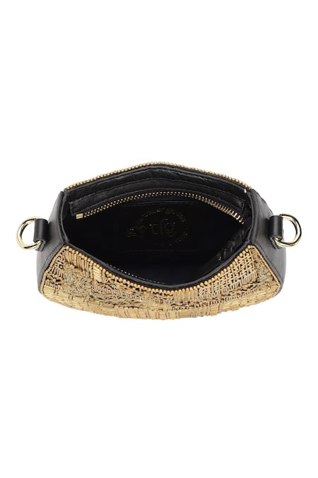 Shop_The Leather Garden_Black Beads, Embroidery Shaam Hand Beaded Bag _Online_at_Aza_Fashions