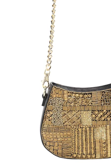 Shop_The Leather Garden_Black Beads, Embroidery Shaam Hand Beaded Bag 