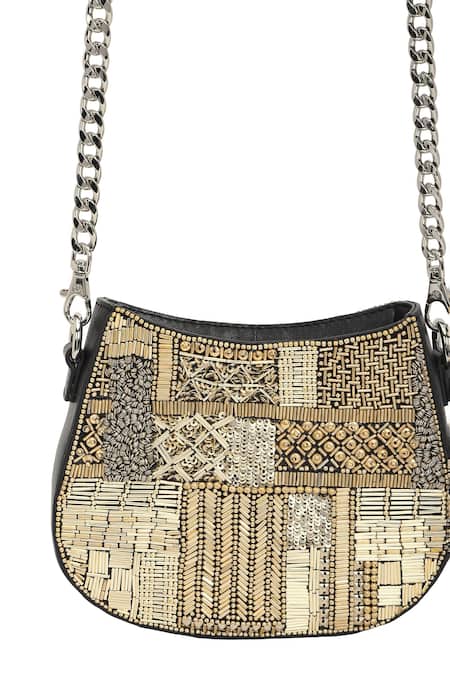 Shop_The Leather Garden_Black Beads, Embroidery Shaam Hand Beaded Bag 