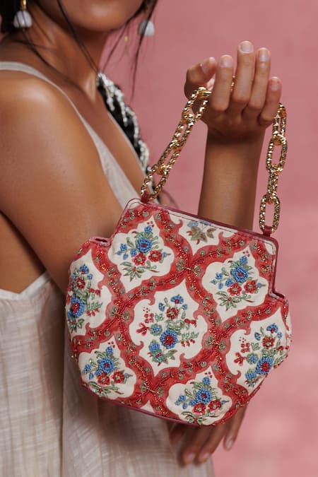 The Leather Garden Rangrez Floral Embroidered Potli Bag 