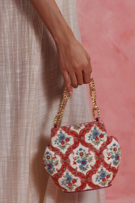 Buy_The Leather Garden_Multi Color Embroidery, Beads Rangrez Floral Potli Bag _Online_at_Aza_Fashions