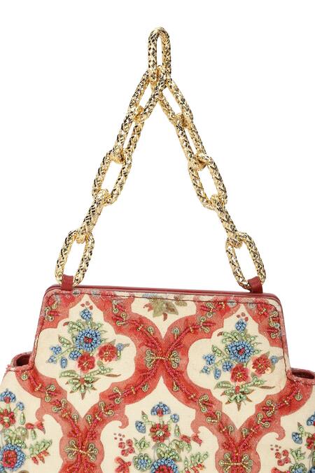 Shop_The Leather Garden_Multi Color Embroidery, Beads Rangrez Floral Potli Bag _Online_at_Aza_Fashions
