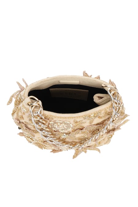 Buy_The Leather Garden_Gold Embroidery, Beads, Sequins Seher Floral Potli Bag 