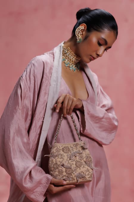 Buy_The Leather Garden_Blush Embroidery, Beads, Sequins Seher Potli Bag _Online_at_Aza_Fashions