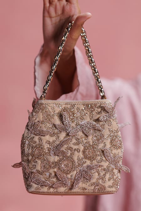 The Leather Garden_Blush Embroidery, Beads, Sequins Seher Potli Bag _at_Aza_Fashions