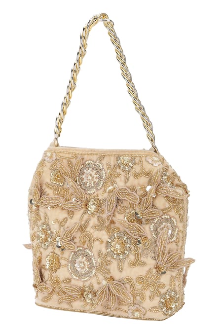 Buy_The Leather Garden_Blush Embroidery, Beads, Sequins Seher Potli Bag 
