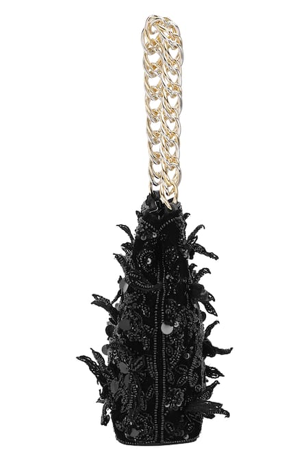 Buy_The Leather Garden_Black Embroidery, Beads, Sequins Seher Handcrafted Potli Bag _Online_at_Aza_Fashions