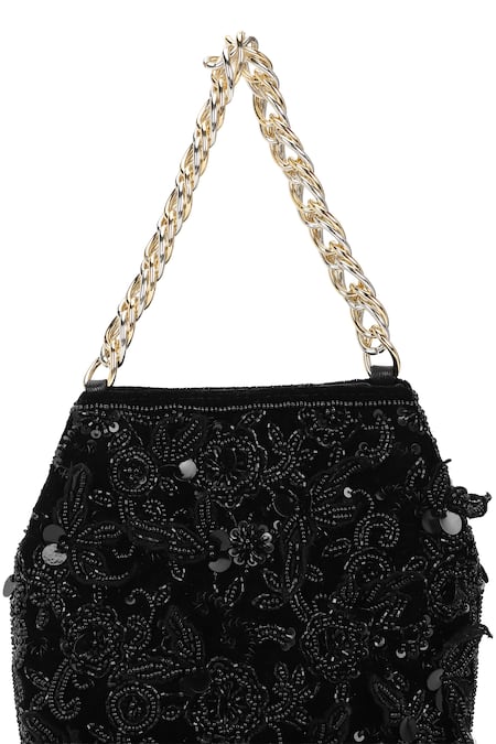 Shop_The Leather Garden_Black Embroidery, Beads, Sequins Seher Handcrafted Potli Bag 