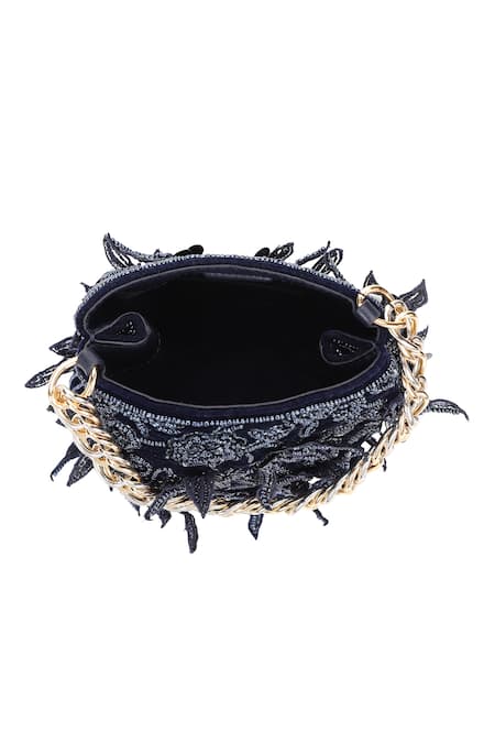 The Leather Garden_Blue Embroidery, Beads, Sequins Seher Potli Bag _Online_at_Aza_Fashions