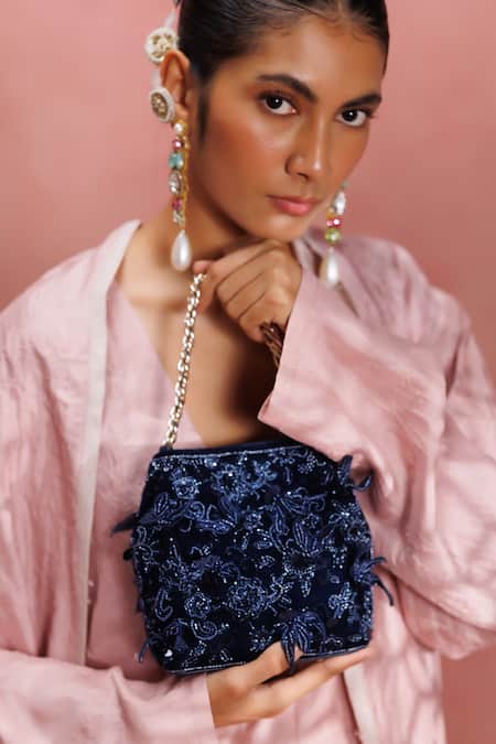 Buy_The Leather Garden_Blue Embroidery, Beads, Sequins Seher Potli Bag _Online_at_Aza_Fashions