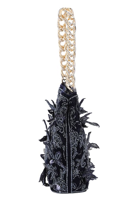 Shop_The Leather Garden_Blue Embroidery, Beads, Sequins Seher Potli Bag _Online_at_Aza_Fashions