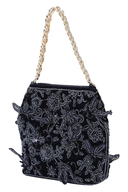 The Leather Garden_Blue Embroidery, Beads, Sequins Seher Potli Bag _at_Aza_Fashions