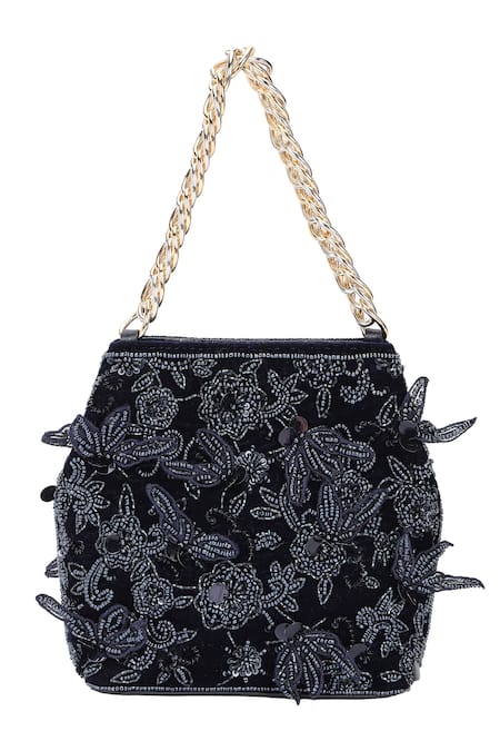 The Leather Garden Seher Blue Embroidered Potli Bag 