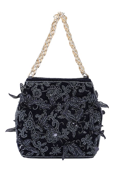 Buy_The Leather Garden_Blue Embroidery, Beads, Sequins Seher Potli Bag 