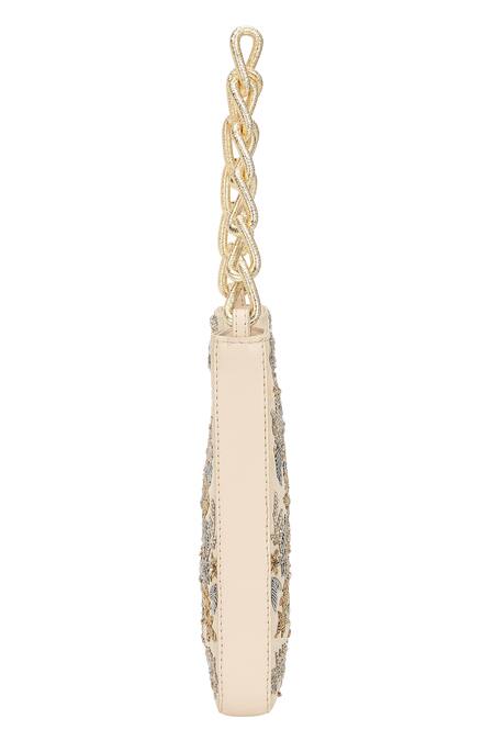 The Leather Garden_Ivory Embroidery, Metallic Thread, Beads Sukoon Bag _Online_at_Aza_Fashions