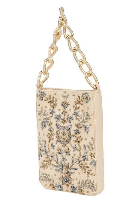 Buy_The Leather Garden_Ivory Embroidery, Metallic Thread, Beads Sukoon Bag 