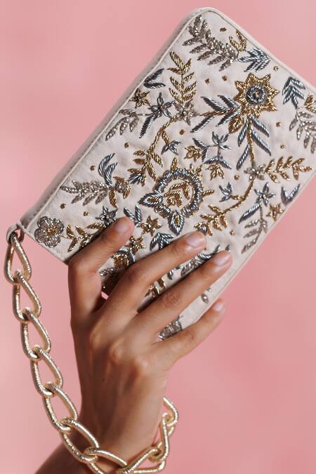 Shop_The Leather Garden_Ivory Embroidery, Metallic Thread, Beads Sukoon Bag 