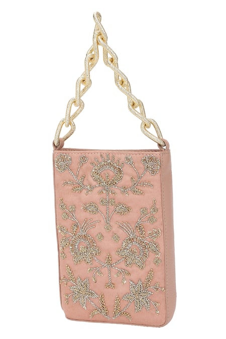 The Leather Garden_Blush Embroidery, Beads, Sequins Sukoon Bag _at_Aza_Fashions