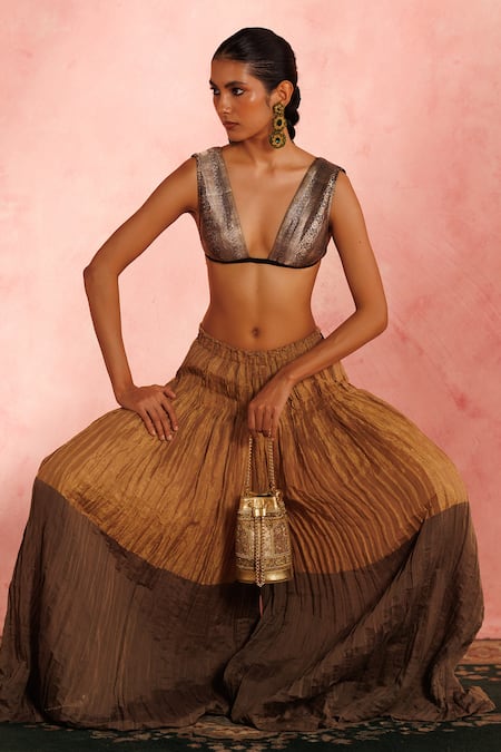 Shop_The Leather Garden_Gold Zari, Embroidery, Beads, Pearls Tara Potli _Online_at_Aza_Fashions