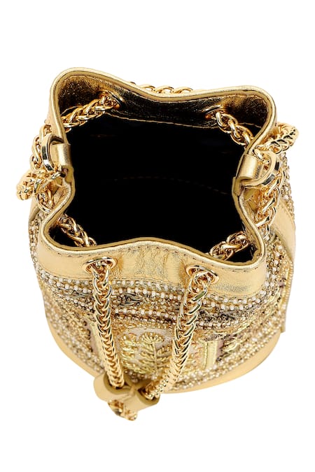 The Leather Garden_Gold Zari, Embroidery, Beads, Pearls Tara Potli _at_Aza_Fashions