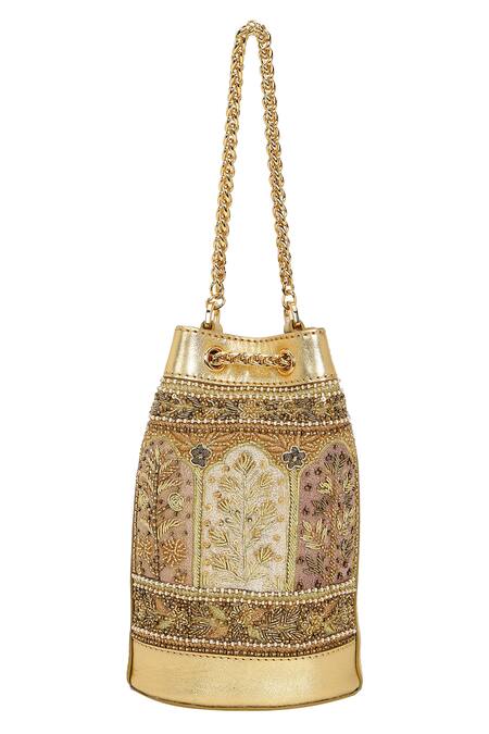Shop_The Leather Garden_Gold Zari, Embroidery, Beads, Pearls Tara Potli 