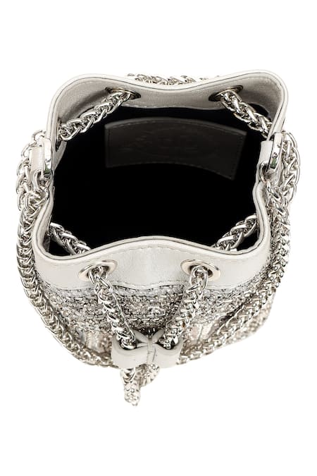 Buy_The Leather Garden_Silver Zari, Embroidery, Beads, Sequins Sitara Potli 