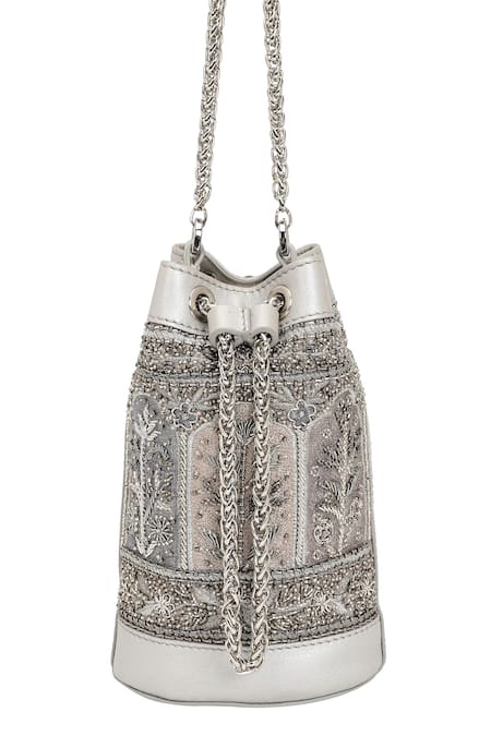 Shop_The Leather Garden_Silver Zari, Embroidery, Beads, Sequins Sitara Potli 
