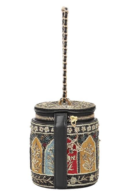 Buy_The Leather Garden_Multi Color Embroidery, Zari, Beads, Sequins Rooh Barrel Bag _Online_at_Aza_Fashions