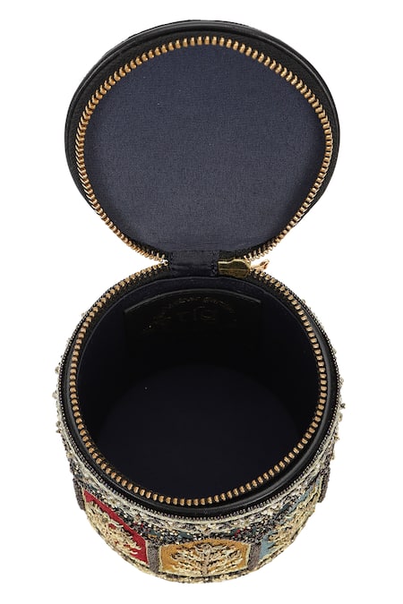 The Leather Garden_Multi Color Embroidery, Zari, Beads, Sequins Rooh Barrel Bag _at_Aza_Fashions