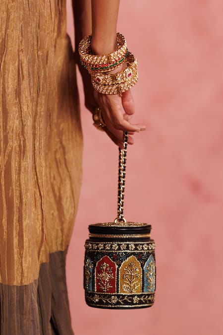 Buy_The Leather Garden_Multi Color Embroidery, Zari, Beads, Sequins Rooh Barrel Bag 