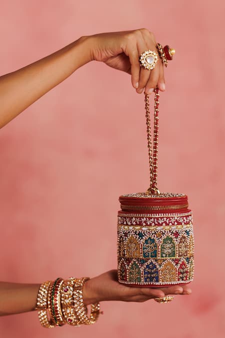 The Leather Garden Raaz Barrel Embroidered Bag 