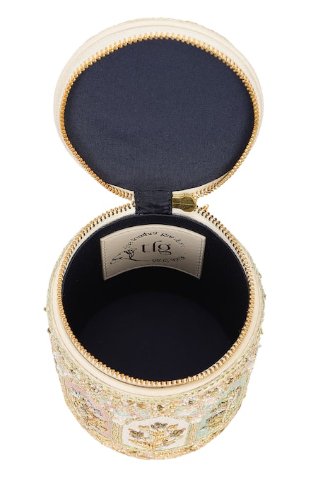 Buy_The Leather Garden_Ivory Embroidery, Zari, Beads Mehfil Barrel Bag 