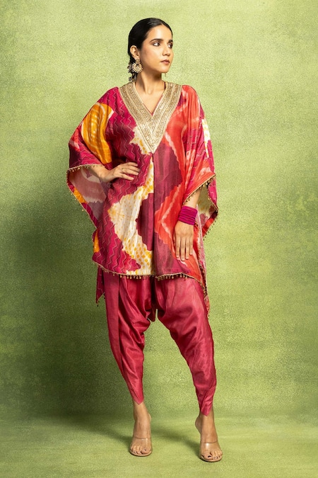 Vedika M Abstract Print Kaftan Top & Dhoti Pant Set 