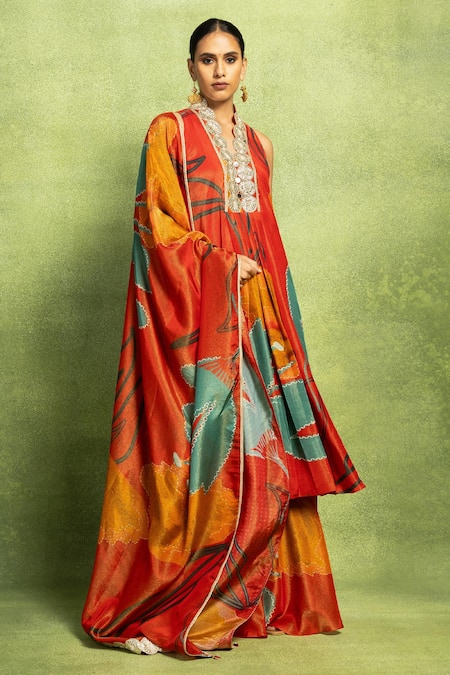 Buy Vedika M Red Linen, Tissue, Silk Embroidery, Mirrors, Foil Abstract Floral Kurta Set Online at Aza Fashions Buy_Vedika M_Red Linen, Tissue, Silk Embroidery, Mirrors, Foil Abstract Floral Kurta Set _Online_at_Aza_Fashions