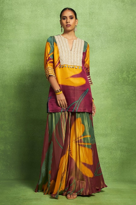 Vedika M Abstract Floral Print Kurta & Flared Pant Set 