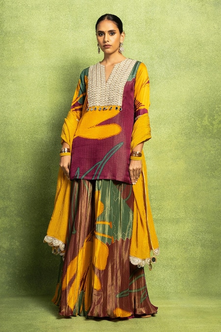 Vedika M Abstract Floral Print Kurta & Flared Pant Set 