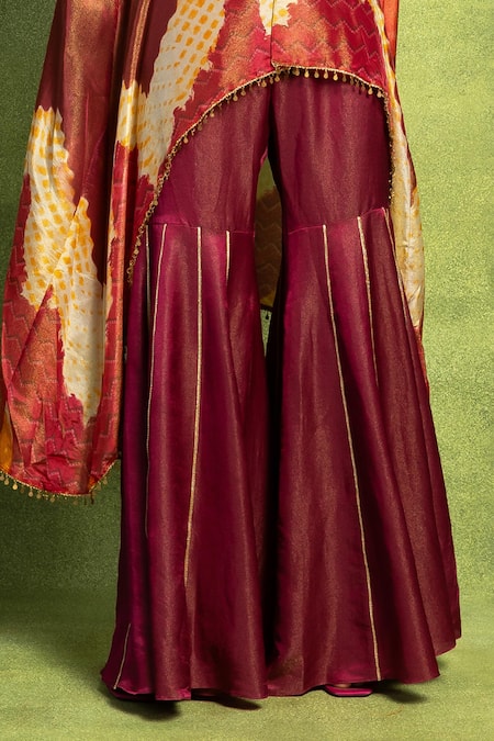 Vedika M_Multi Color Tissue, Silk, Satin, Linen Embroidery, Kaftan Kurta And Sharara Set _Online_at_Aza_Fashions