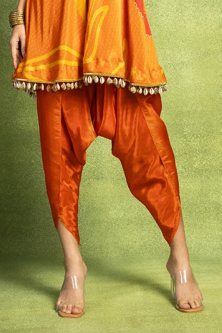 Vedika M Orange Satin, Linen, Tissue, Silk Abstract Floral Print Kurta And Dhoti Pant Set Online at Aza Fashions Vedika M_Orange Satin, Linen, Tissue, Silk Abstract Floral Print Kurta And Dhoti Pant Set _Online_at_Aza_Fashions