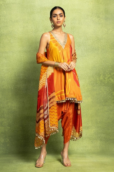 Vedika M Abstract Floral Print Kurta & Dhoti Pant Set 