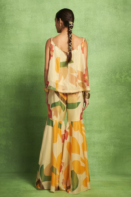 Vedika M Abstract Floral Printed Top & Sharara Set 