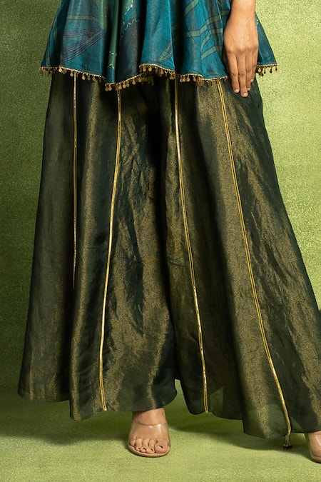 Buy Vedika M Green Satin, Linen, Tissue, Silk Abstract Floral Print Gathered Kurta And Pant Set Online at Aza Fashions Buy_Vedika M_Green Satin, Linen, Tissue, Silk Abstract Floral Print Gathered Kurta And Pant Set _Online_at_Aza_Fashions