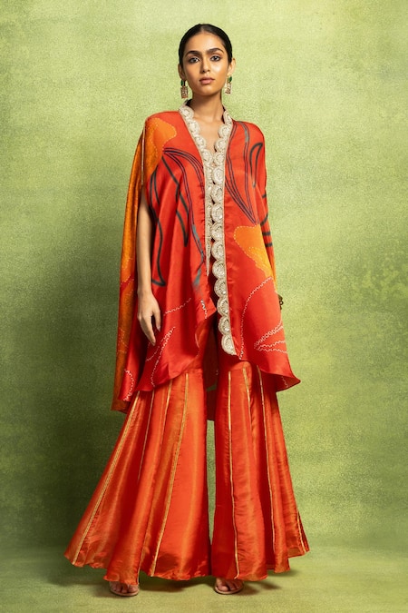 Vedika M Abstract Floral Print Jacket & Sharara Set 