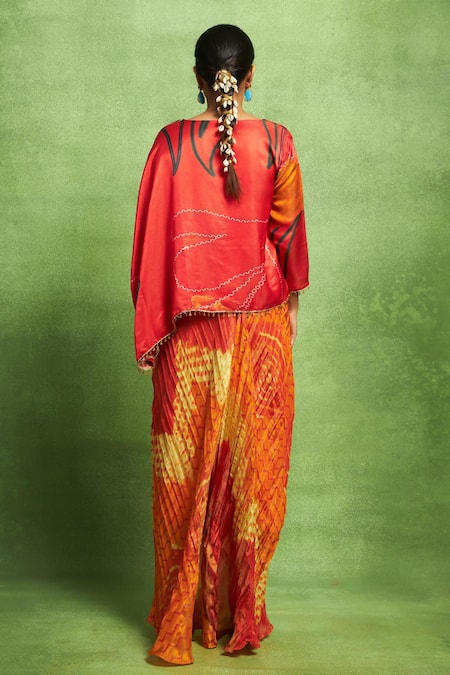 Vedika M Abstract Floral Overlap Top & Pleated Skirt 