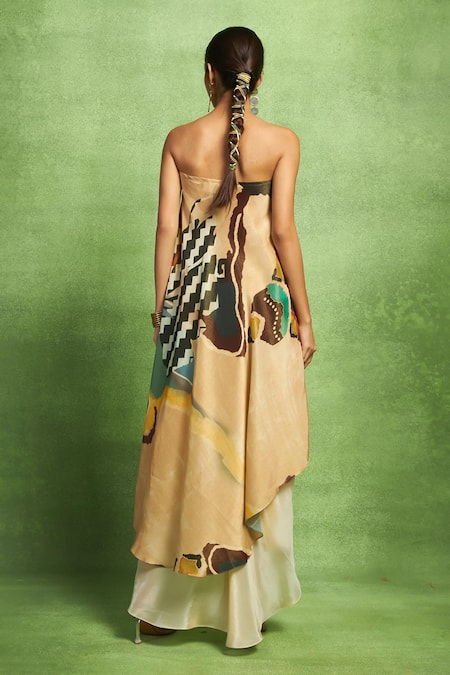 Vedika M Abstract Print Draped Off Shoulder Top & Skirt Set 