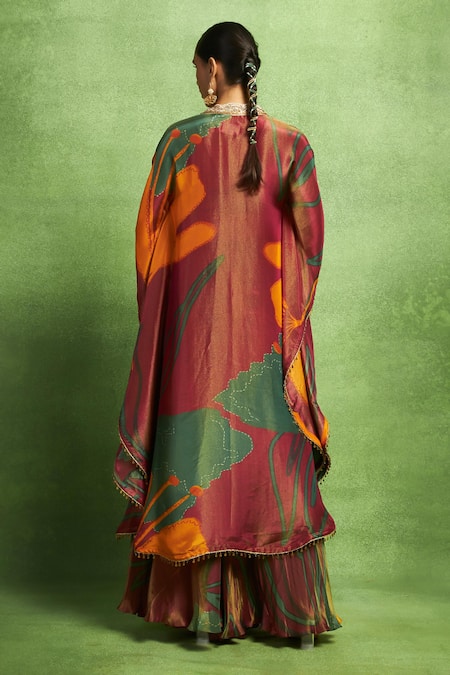 Vedika M Abstract Floral Printed Jacket & Skirt Set 