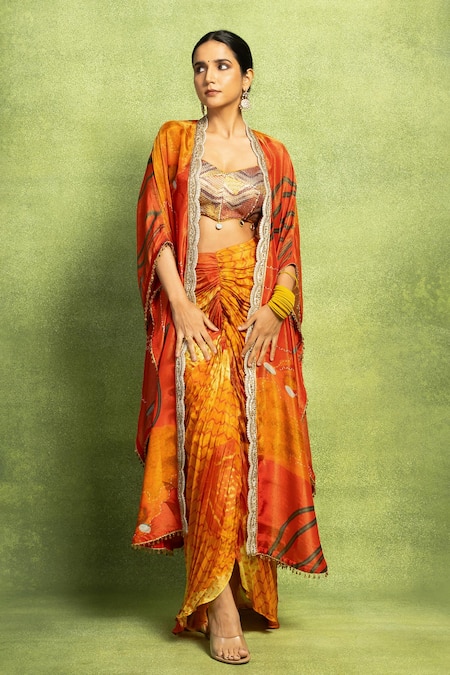 Vedika M Abstract Floral Printed Jacket & Skirt Set 