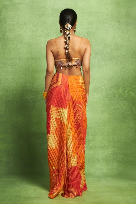 Vedika M Sequined Bustier & Hand Pleated Skirt Set 