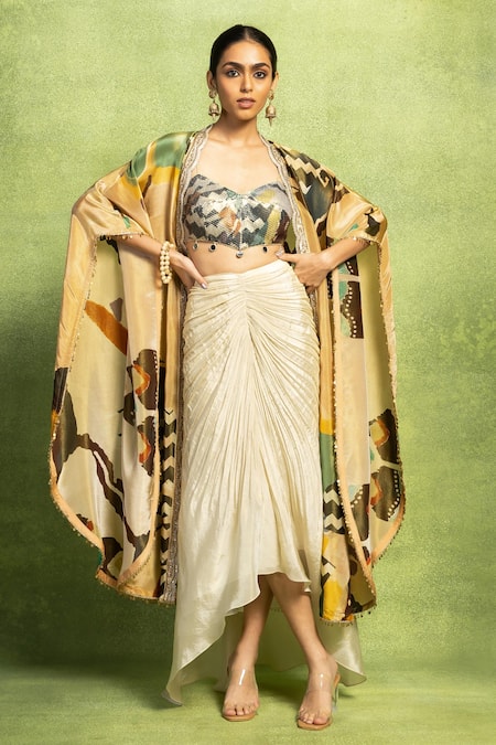 Vedika M Abstract Printed Jacket Skirt Set 
