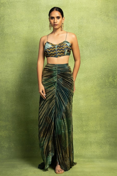 Vedika M Sequin Embroidered Bustier With Pleated Skirt 