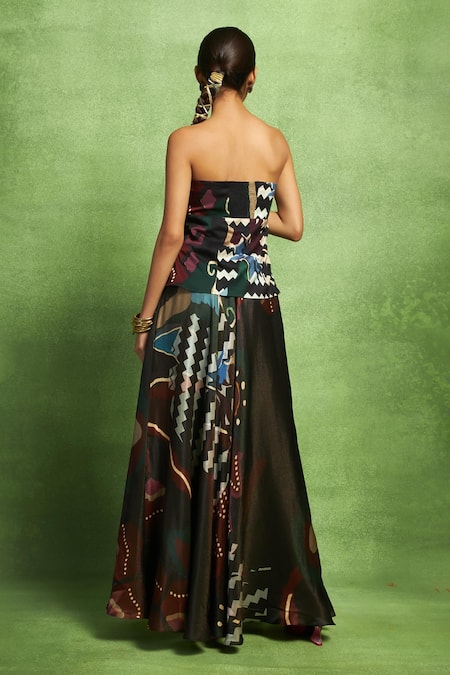 Vedika M Abstract Print Off-Shoulder Top & Skirt Set 